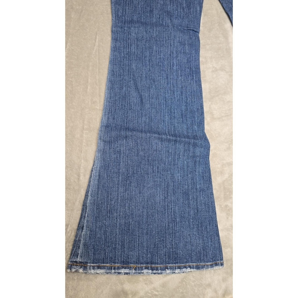 Blue 2 Flare leg Jeans Women's Low Rise Medium Wash Stretch Distressed 33 - Picture 7 of 16